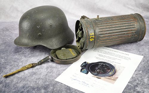 SOLD - NAMED SET OF D-DAY "bringbacks" M35 CAMO Helmet