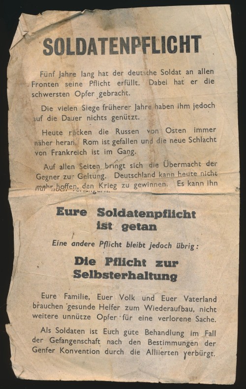 Allied Air Dropped Propaganda Leaflet