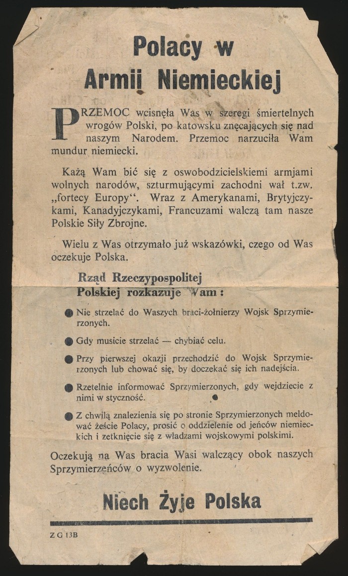 Allied Air Dropped Propaganda Leaflet on German Polish Helpers