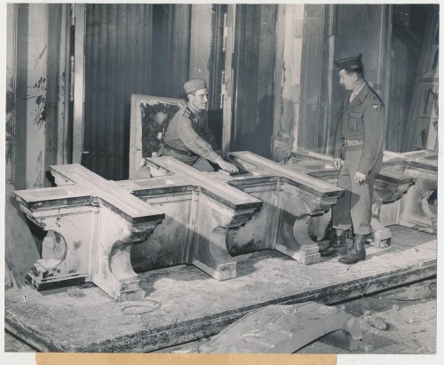 Allies Behind Hitler's Desk at the Reichs Chancellery Press Photo