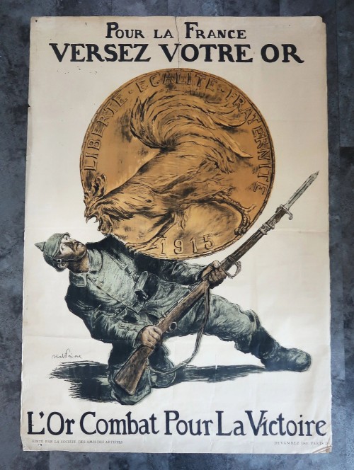 French WW1 Pour la France Versez Votre Or L'or Combat Pour La Victoire Poster