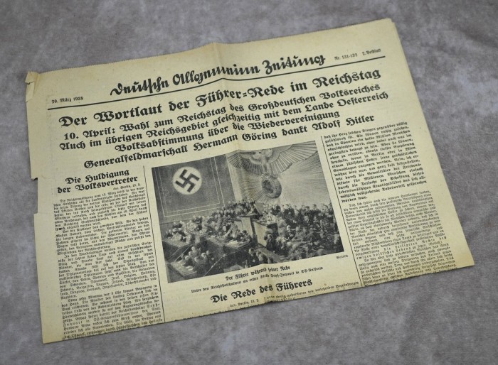 SOLD - 1938 Dated Third Reich era Newspaper Issue