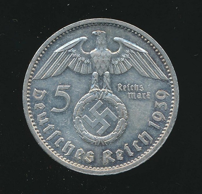 SOLD - 1939 Dated 5 Reichsmark Coin