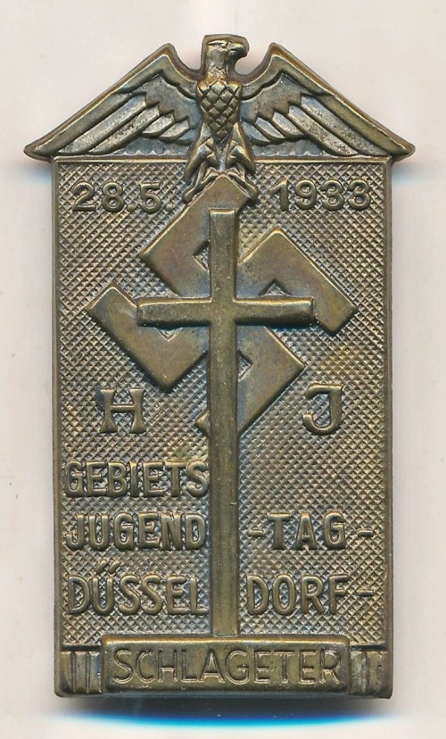 SOLD - 28.5.1933 Hilter Youth Düsseldorf Schlageter tinnie