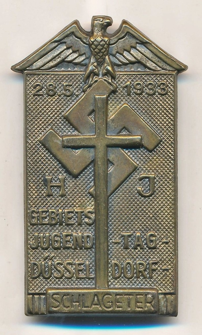 SOLD - 28.5.1933 Hilter Youth Düsseldorf Schlageter tinnie