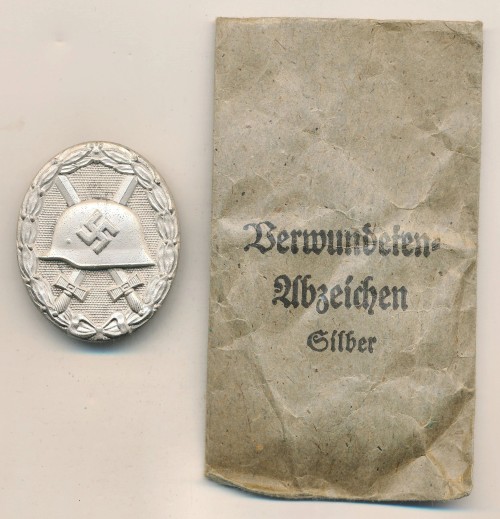 SOLD - 92 Marked Wound Badge in Silver w/ Paper Packet