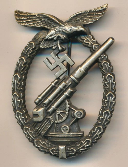 SOLD - Early Nickel Silver Luftwaffe Flak Badge by Brehmer