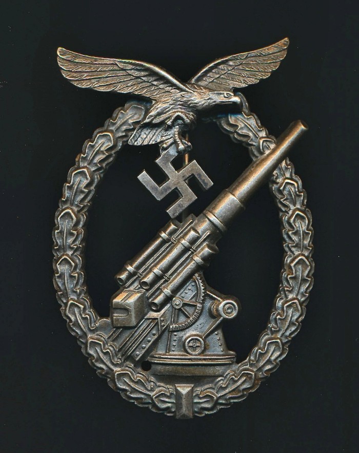 SOLD - Early Nickel Silver Luftwaffe Flak Badge by Brehmer