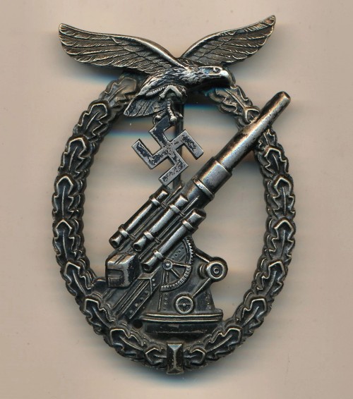 SOLD - Early Nickel Silver Luftwaffe Flak Badge by Brehmer