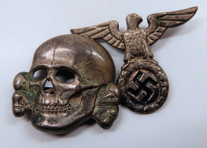 SOLD - Early SS Visor Cap Insignia Set in Cupal