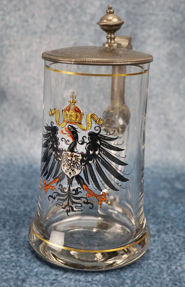 SOLD - Glass Imperial German Service Stein