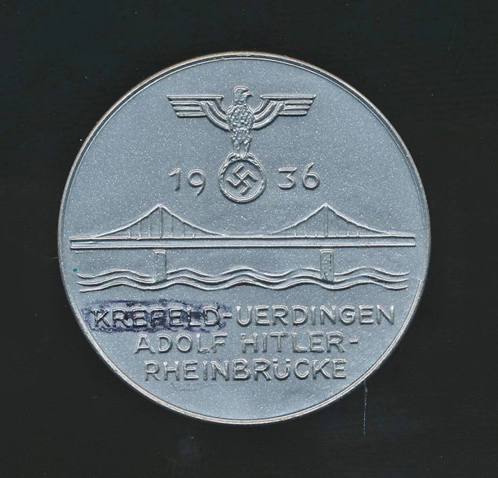 SOLD - Krefeld Uerdingen Adolf Hitler Rheinbrücke 1936 Tinnie