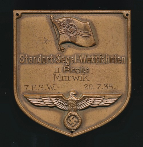 SOLD - Kriegsmarine Standort Segel Wettfahrten 2. Preis Mürwik Plaque