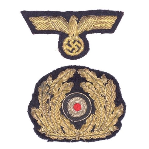 SOLD - Kriegsmarine Visor Cap Insignia Set in Bullion