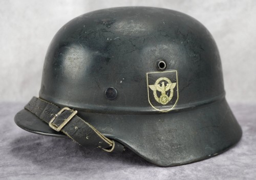 SOLD - M35 Beaded Polizei Helmet w/ RARE Green Decal