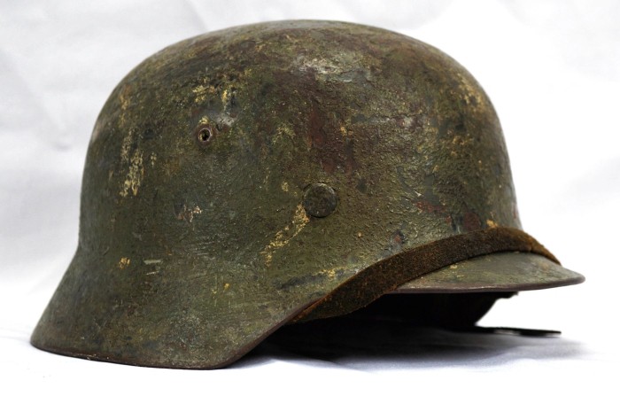 SOLD - M35 combat helmet w/ thick camouflage & 1939 dated interior dome stamp