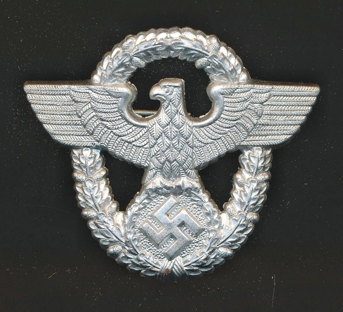 SOLD - Maker Marked Polizei Cap Eagle in Aluminum