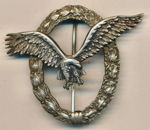 SOLD - NAMED Denazified Luftwaffe Pilot Badge by Juncker