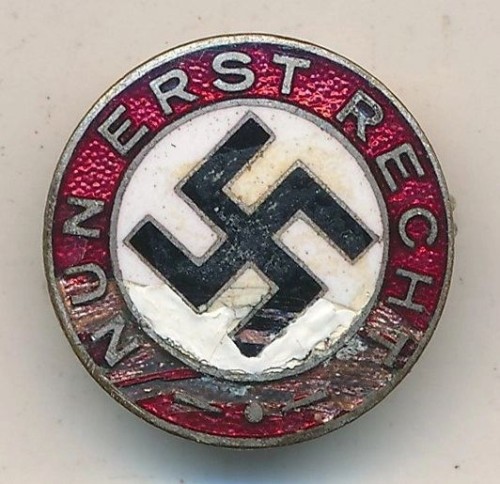 SOLD - NSDAP "NUN ERST RECHT" Enamel Membership Pin