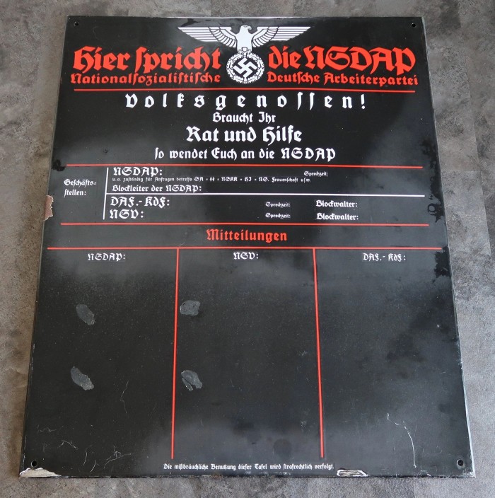 SOLD - NSDAP Notice Board Sign