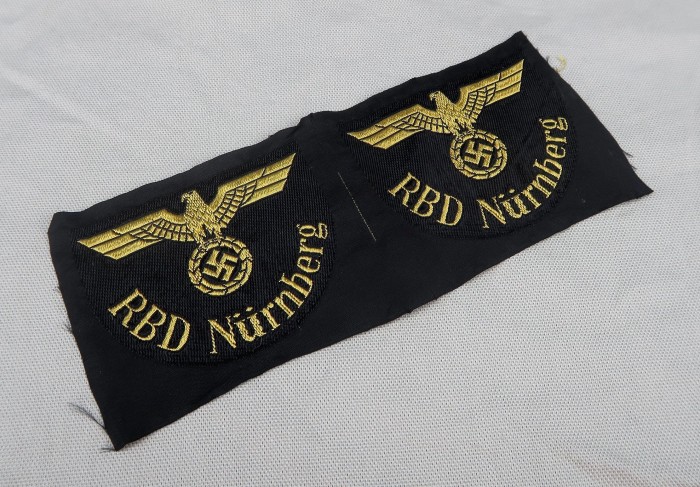 SOLD - PAIR of bevo RBD Nürnberg Reichsbahn sleeve insignia