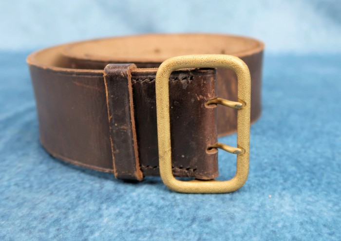 SOLD - RZM marked Brown Leather Belt with Gold Buckle