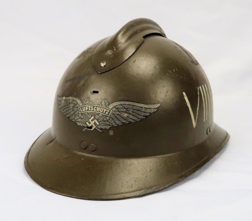 SOLD - Unit Marked French M26 Adrian Helmet w/ Luftschutz Decal