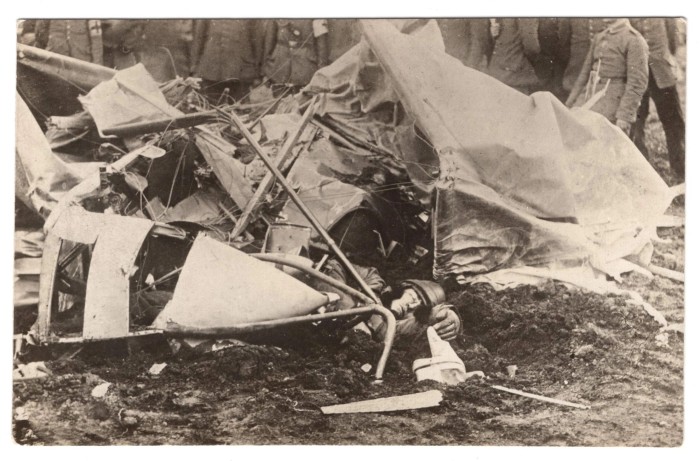 SOLD - WW1 Crashed Aviator Photo Postcard