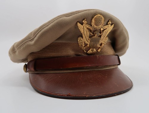 SOLD - WW2 era US Army officer's tan summer visor cap by Luxenberg