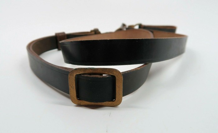 SOLD - black leather Political Cross Strap w/ gold wash fittings & D-Ring belt loops