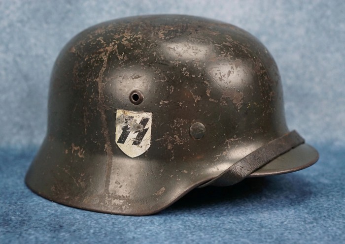 SOLD - combat worn SS M35 double decal helmet w/ VET. PROVENANCE