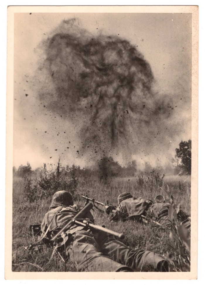 SS Men Taking Cover in Field Postcard