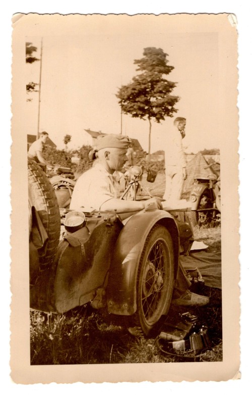 Wehrmacht Man in Motorcycle Sidecar Photo