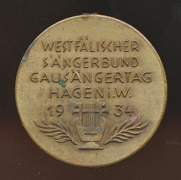 Westfälischer Sängerbund Gausängertag Hagen 1934 Medal - Image 2