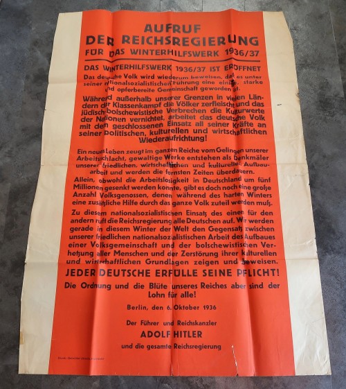 Winterhilfswerk 1936/37 Poster w/ Adolf Hitler Decree