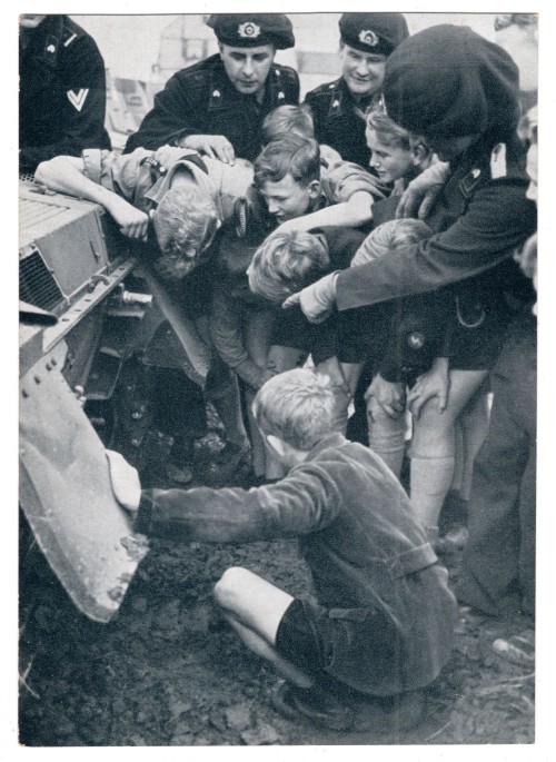 Youth Inspecting a Panzer Postcard