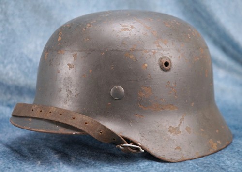 combat damaged M35 Helmet w/ Luftwaffe Blue Overpaint