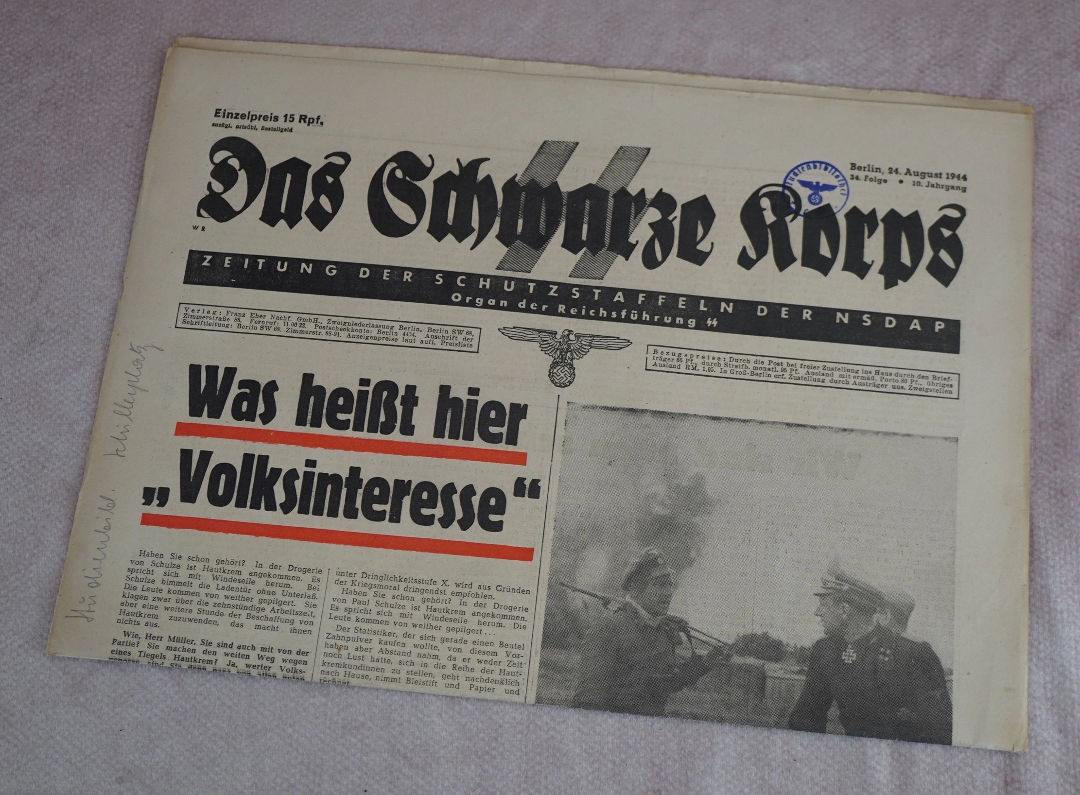 SOLD - 1944 Issue of SS Newspaper Das Schwarze Korps