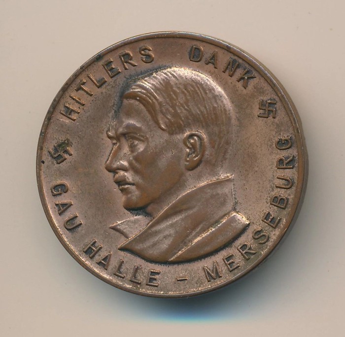 Hitler's Dank Winterhilfe 1933-1934 Gau Halle Merseberg Medallion