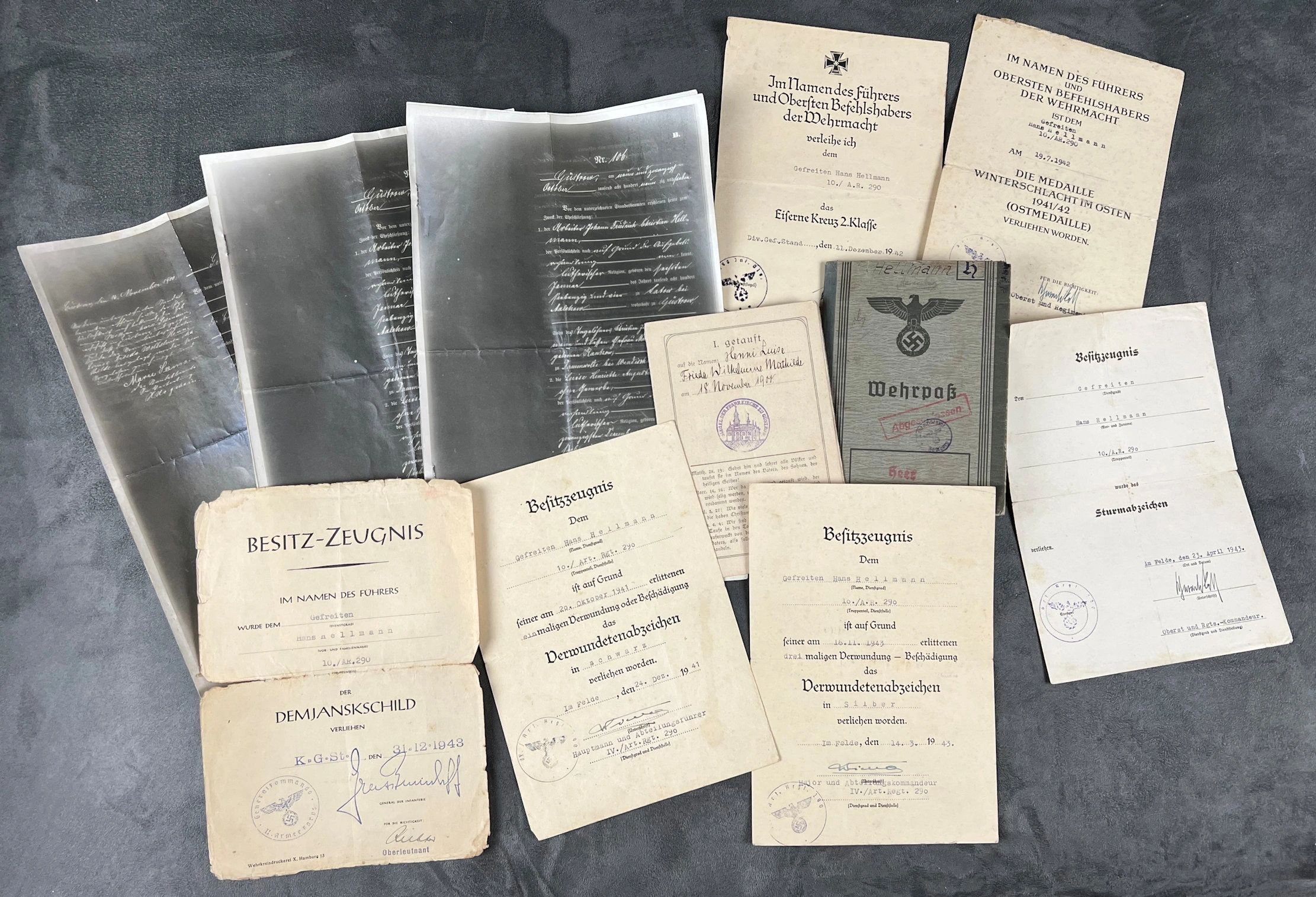 KIA Heer Artillery Soldbuch & Award Document Grouping