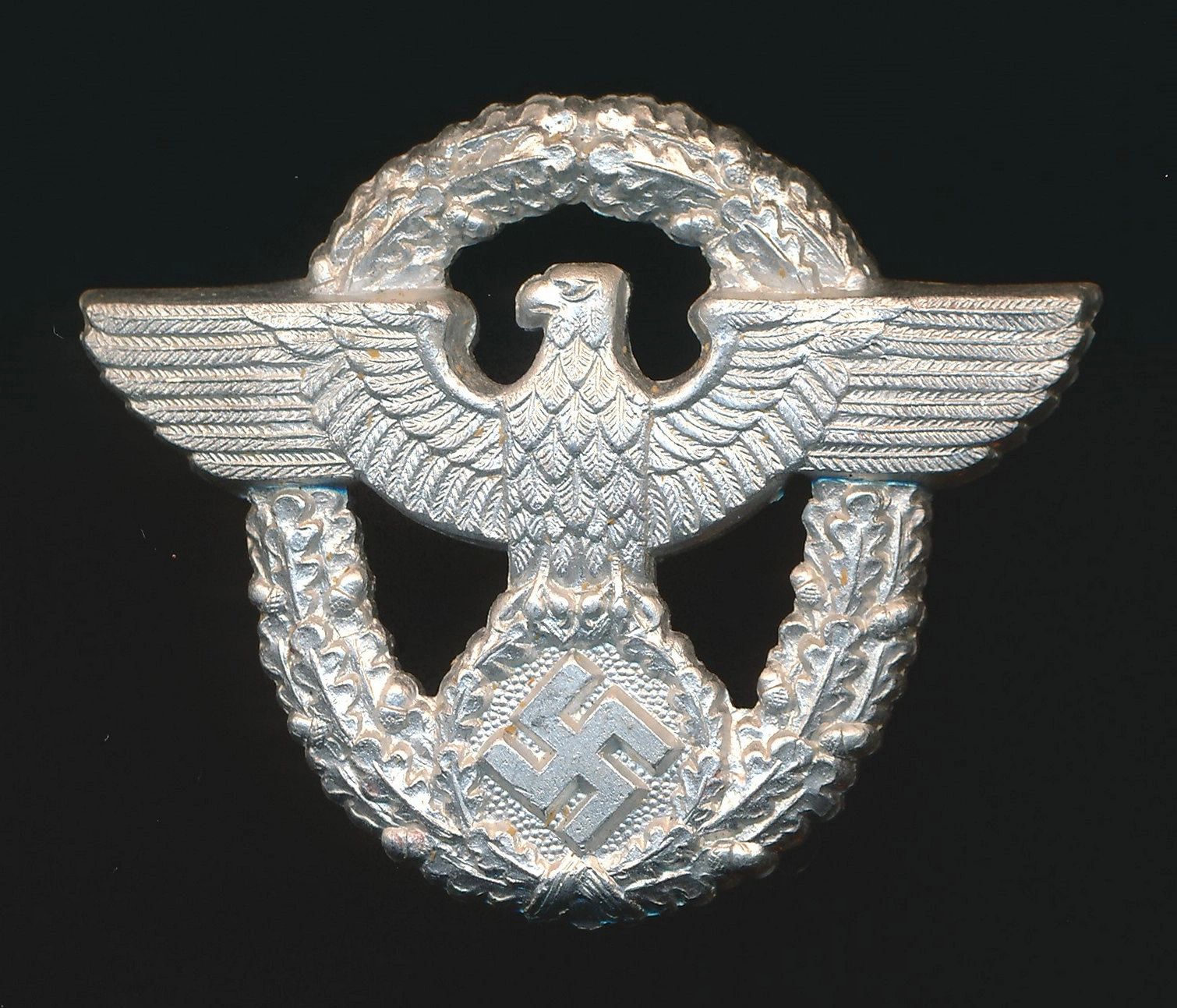 SOLD - Maker Marked Aluminum 2nd Pattern Polizei Cap Eagle