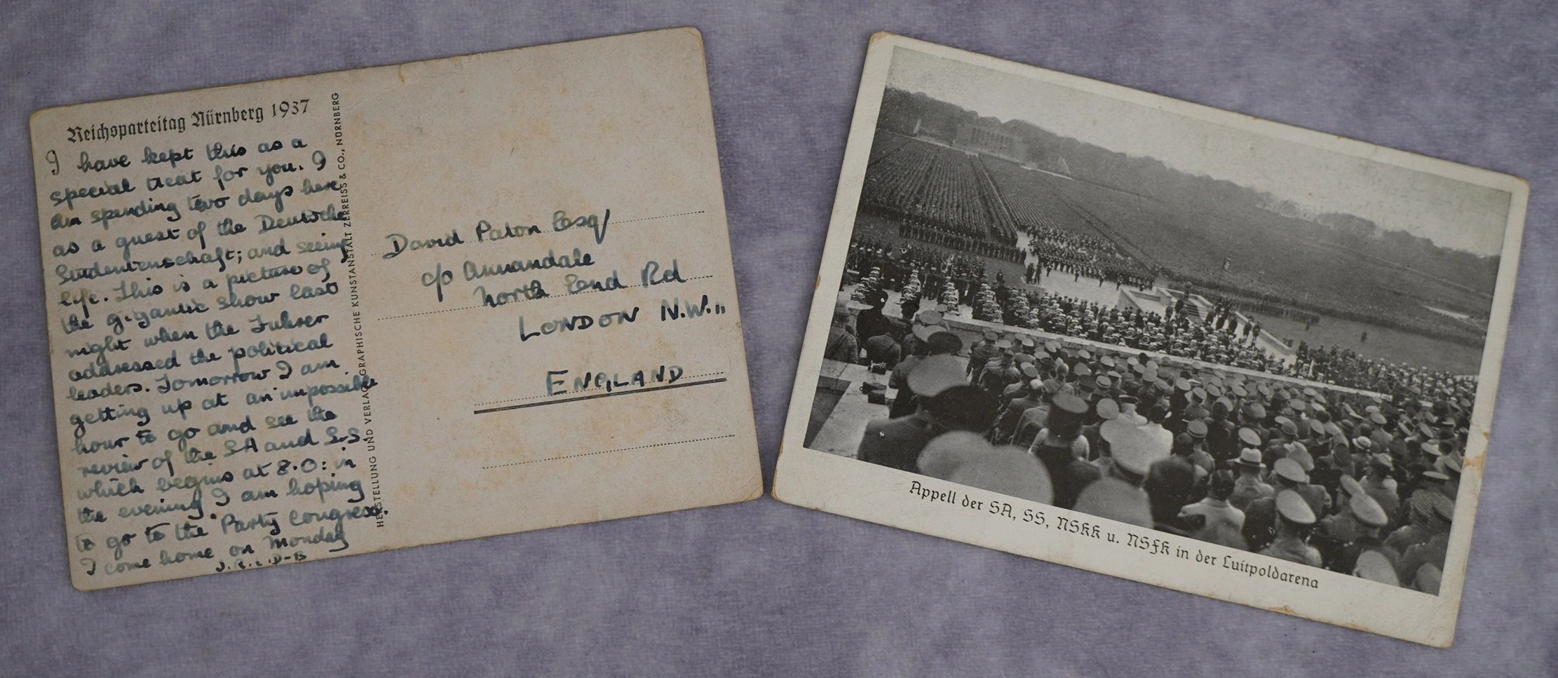 Pair of Reichsparteitag Postcards w/ Englishman's Account of Event