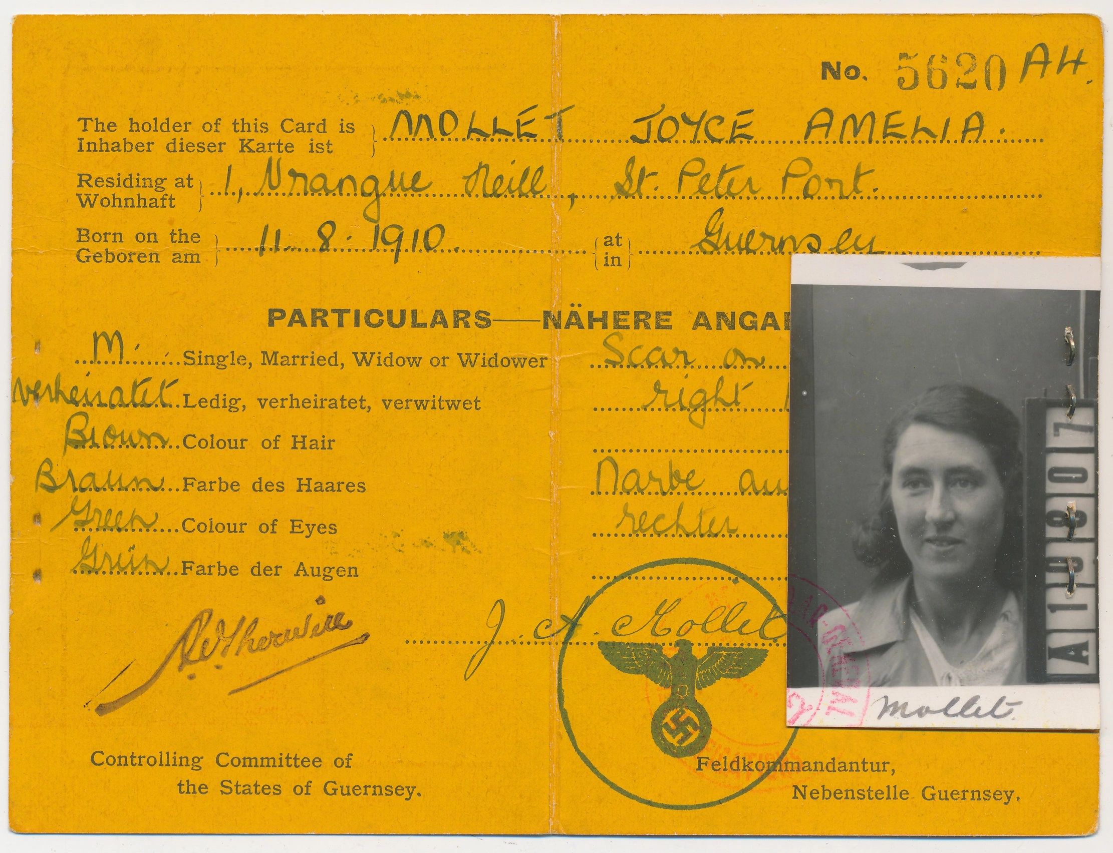 RARE Occupied British Channel Island Guernsey Civilian Identity Card