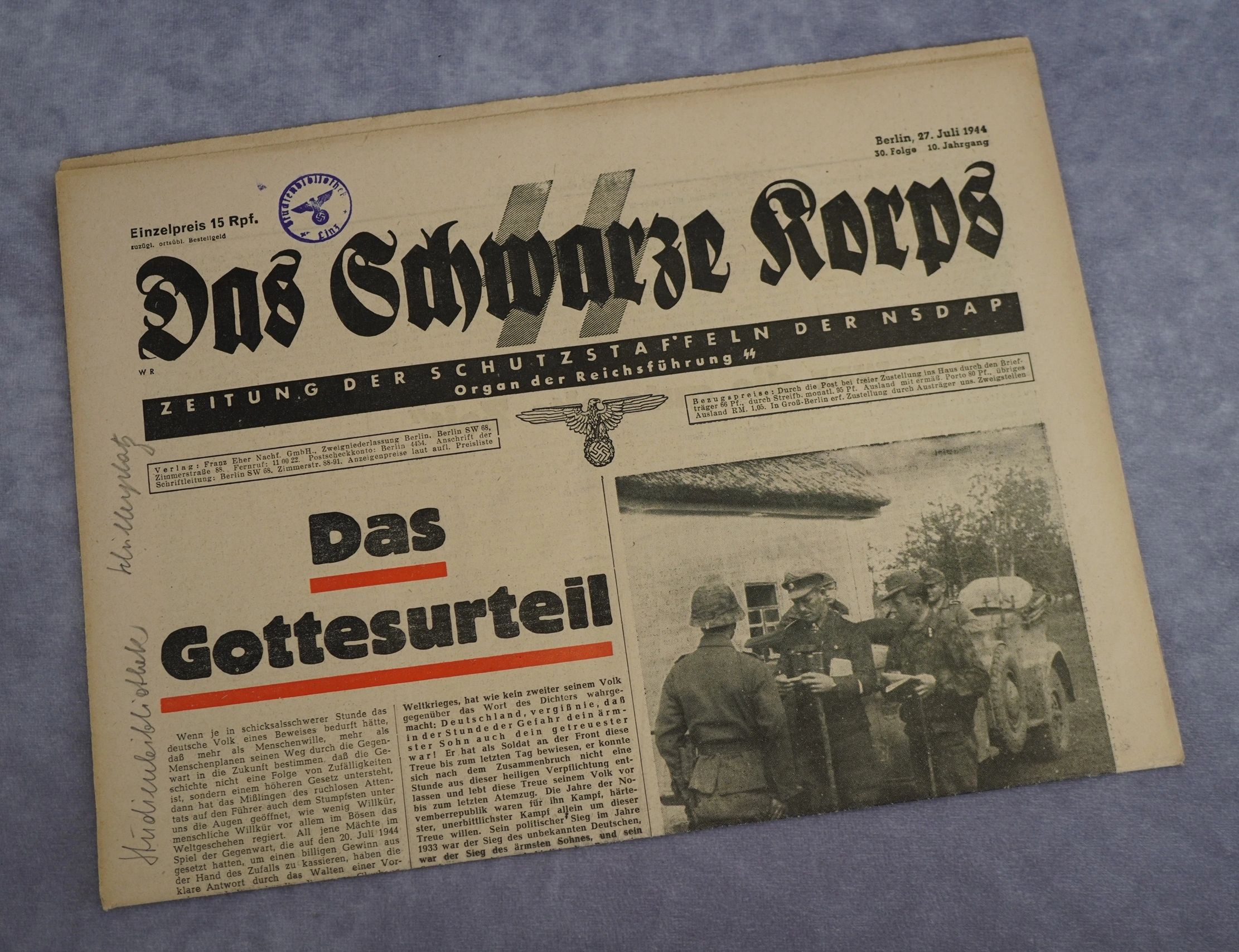 SOLD - 1944 Issue of SS Newspaper Das Schwarze Korps