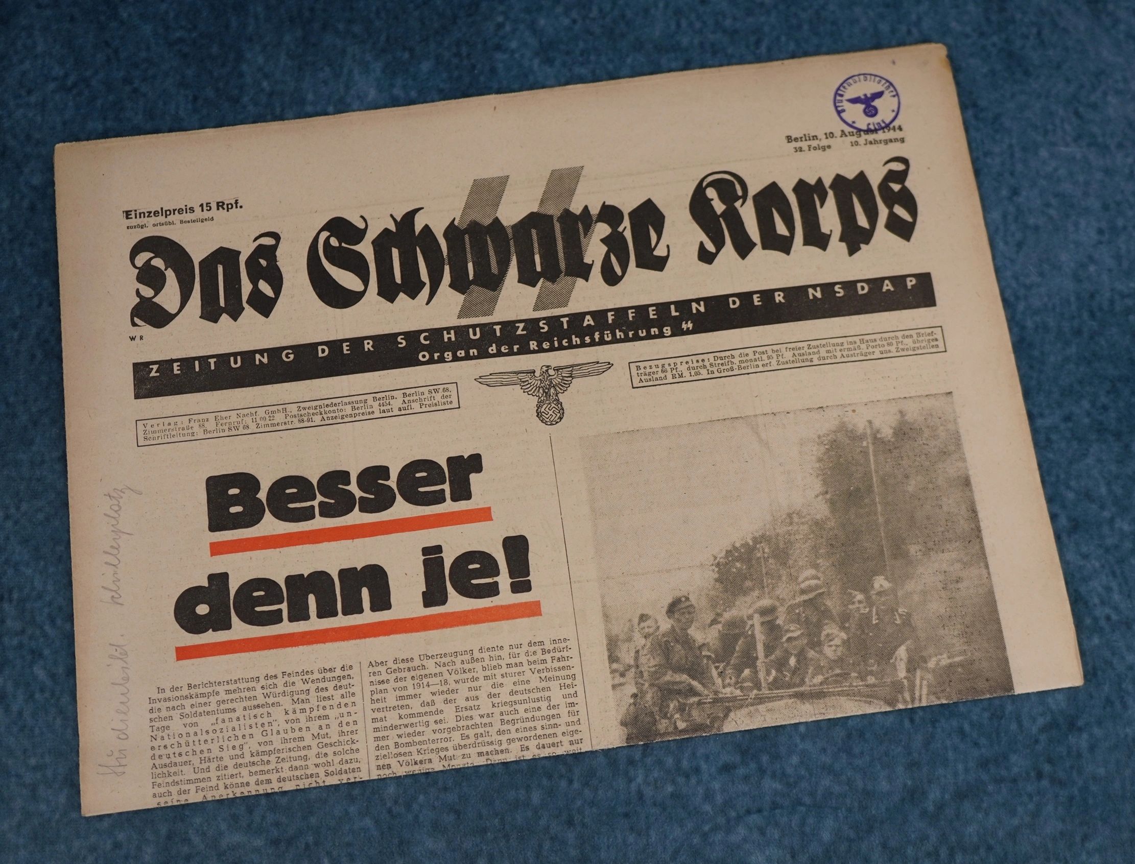 SOLD - 1944 Issue of SS Newspaper Das Schwarze Korps