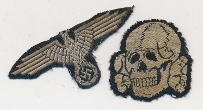 SOLD - COMBAT REMOVED SS Cap Eagle & Totenkopf produced in BeVo Set