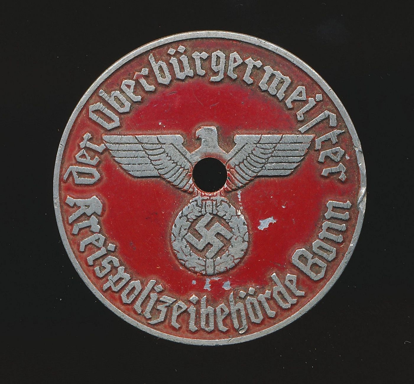 SOLD - Der Oberbürgermeister Kreispolizeibehörde Bonn License Plate Badge