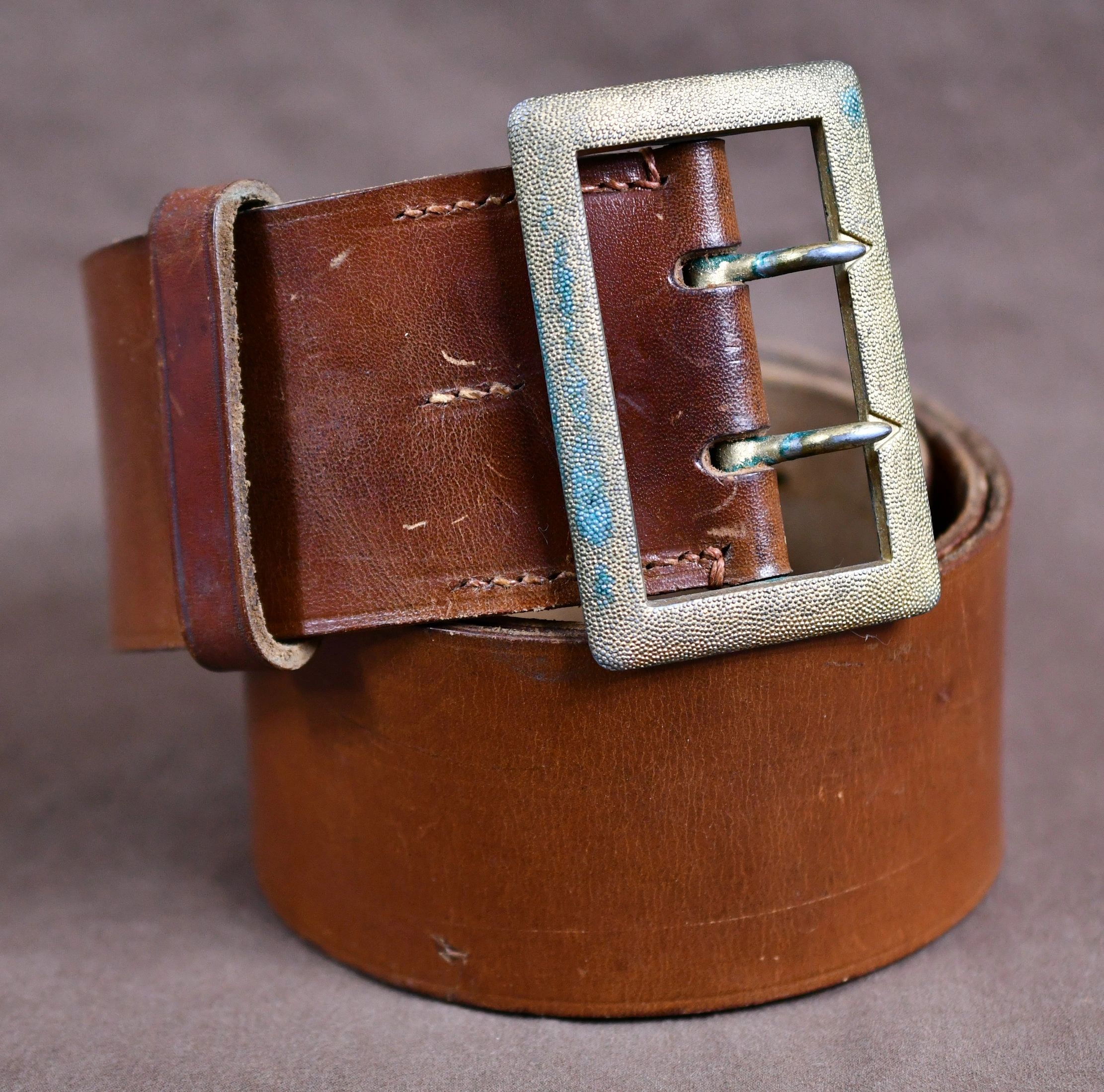 SOLD - Gold Double Claw Brown Leather Belt