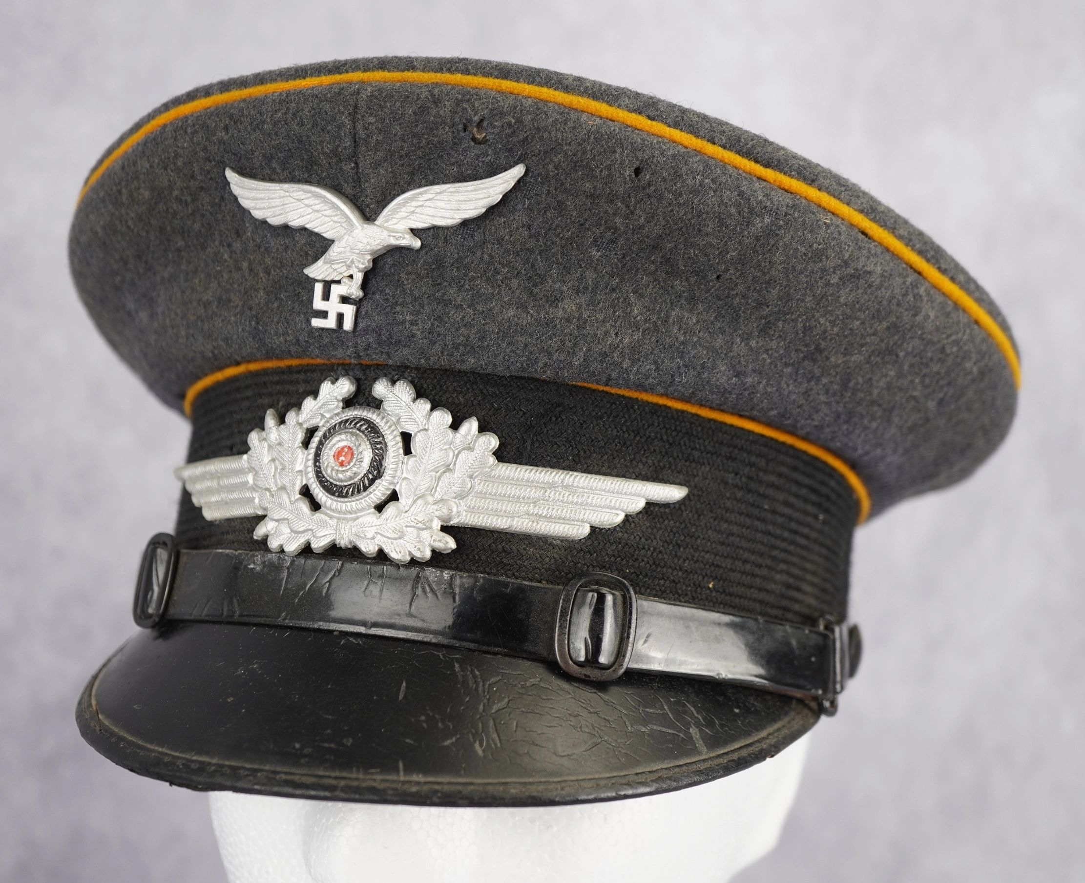 SOLD - Luftwaffe EM/NCO Flight/Para Visor w/ OCCUPIED POLAND Property Stamp