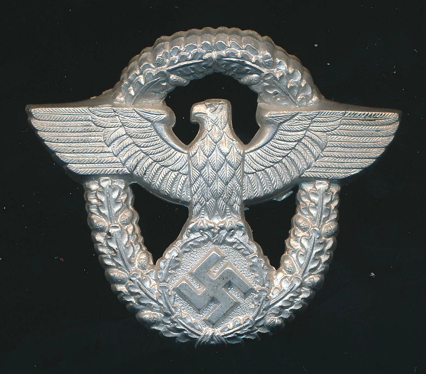 SOLD - maker marked aluminum 2nd pattern Polizei cap eagle